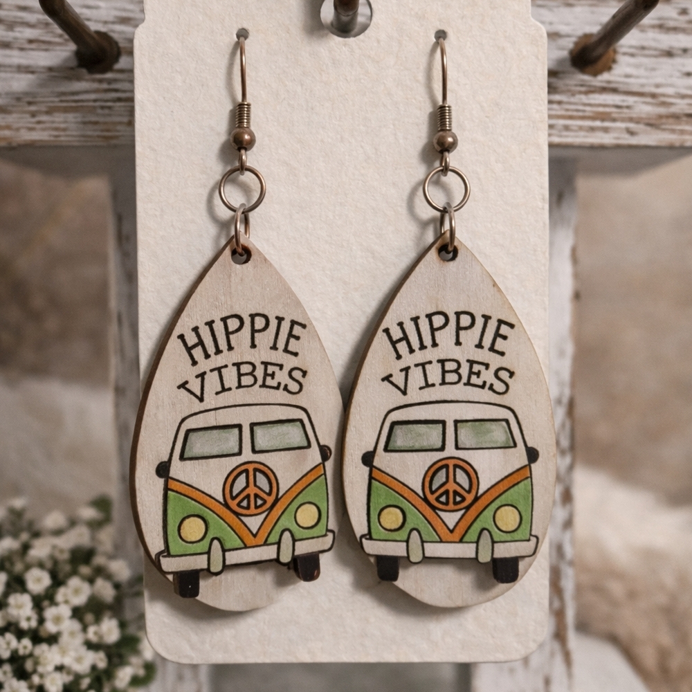 Hand-Painted Hippie Vibes Wooden Earrings